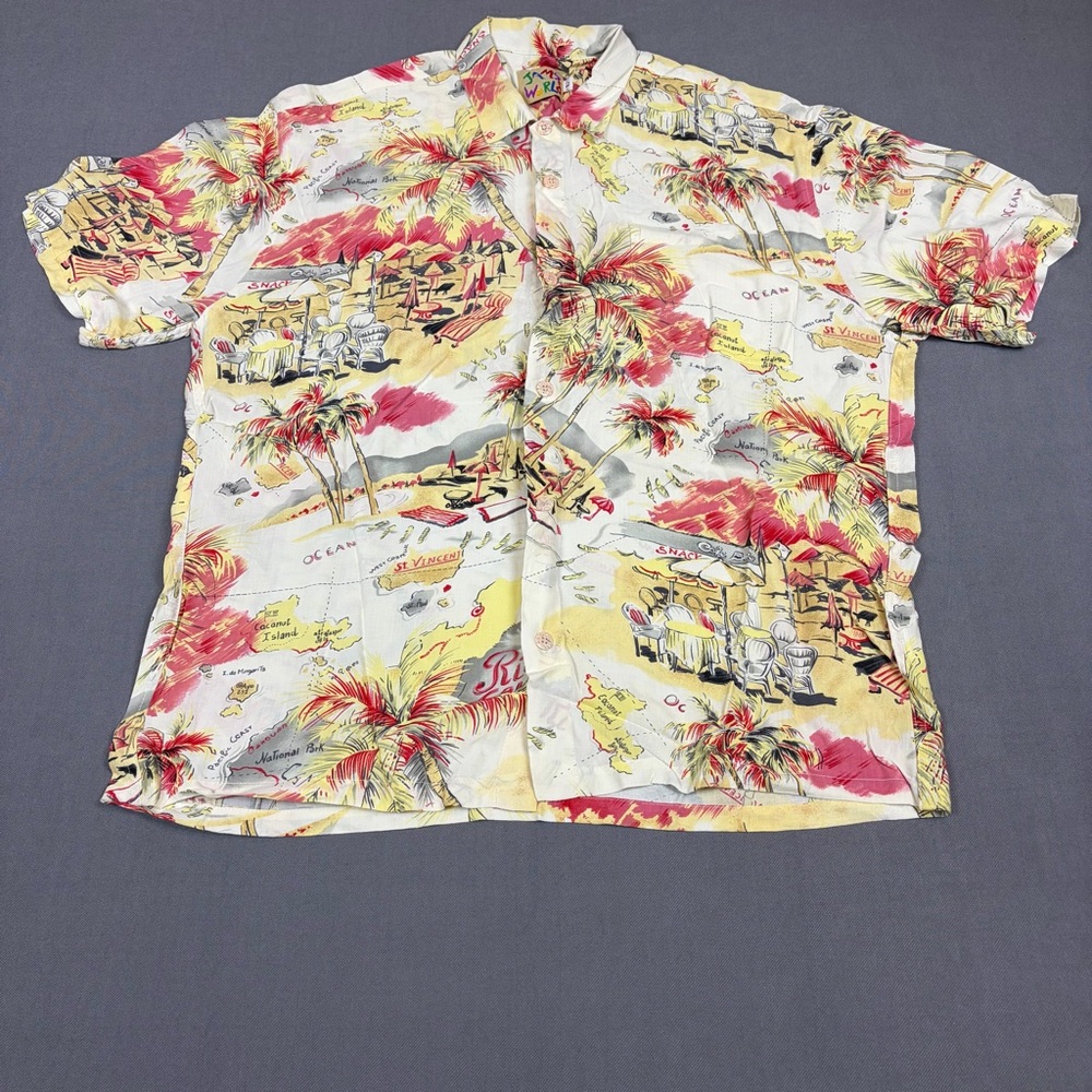 Vintage Jams World Playa Rayon Hawaiian Shirt L 48” Chest Tropical Island Print
